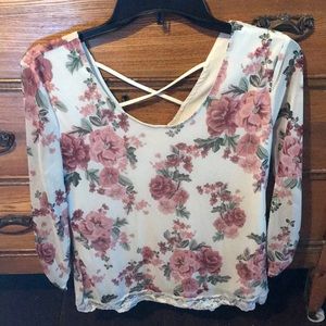 Beautiful floral top with lace cuff